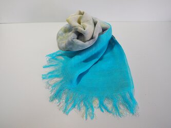 国産シルク100％手描き染めストール blue&yellow grayの画像