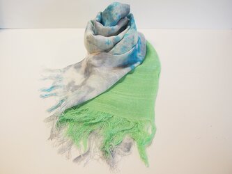 国産シルク100％手描き染めストール green&blue grayの画像