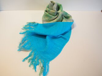 国産シルク100％手描き染めストール blue&green grayの画像