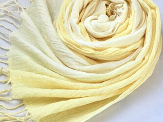 ミモザイエローのコットン＊淡檸檬×花葉色＊ストールの画像