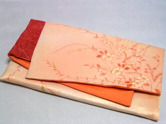 素襖袋  弐）化繊と正絹の着物から作りました　オレンジの内袋の画像