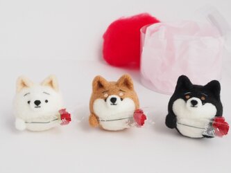 【受注製作】-母の日-まゆ柴犬がカーネーションを贈ります。(赤柴・黒柴・白柴)羊毛フェルトの画像