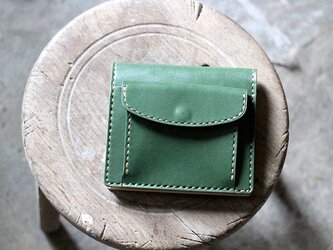 【受注生産品】コインが取り出しやすい二つ折り財布 ～栃木アニリン緑×栃木ヌメ～の画像