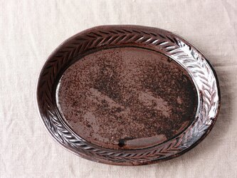 リーフ模様だえん皿（大/黒）の画像