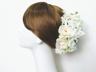 デルフィニュウムと薔薇のヘッドドレス（Uピン 13 本セット） 結婚式　ウェディングの画像