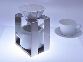 コーヒードリッパー・サーバー・白　（磁器・ステンレス・木の組み合わせが美しいデザイン）の画像
