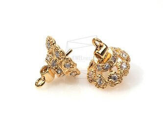 PDT-322-G【2個入り】CZビーズキャップ,CZ beads cap Dangle with pegの画像