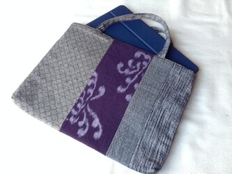 久留米織のパッチワークトートバッグ　紫とグレーの画像