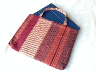 久留米織のパッチワークトートバッグ　赤の画像