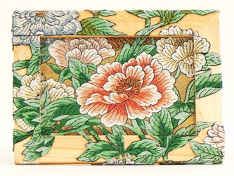 額001　「咲き誇る牡丹」帯アート(中)ーインテリア/額/スタンド/壁掛け/飾り/kimono/着物/帯/和/手作り　の画像