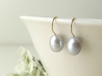 淡水パール一粒フックピアス(グレー）（14ｋｇｆ）の画像