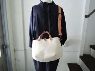 【ORZO】神戸 8号帆布xレザー 栃木レザートート ショルダー2wayBAG(S) キナリ OR514cの画像
