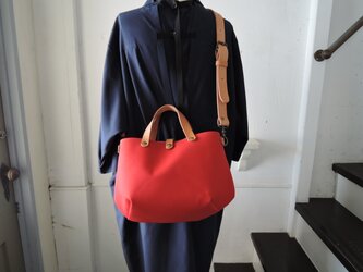【ORZO】神戸 8号帆布xレザー 栃木レザートート ショルダー2wayBAG(S) レッド OR514cの画像