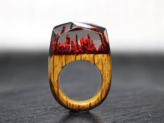 【送料無料】Deep Red Mountain ～Resin Wood Ring～の画像