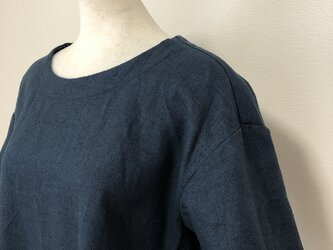 リネンのシンプルワンピースM~L ブルー系の画像