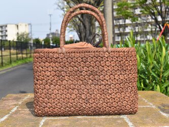 山葡萄(やまぶどう)籠バッグ | 小柄六角花結び編み | 巾着と中布付き | (約)幅30cmx高さ19cmx奥行8cmの画像