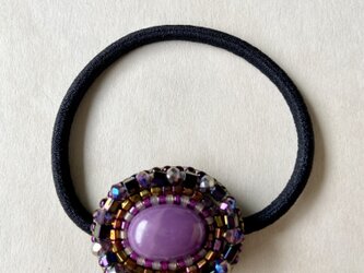 【再販２】天然石とビーズ刺繍のヘアゴム　フォスフォシデライトの画像