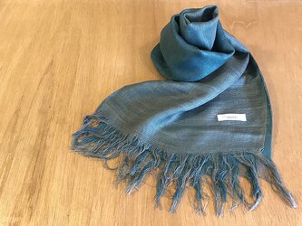 国産シルク100％手描き染めストール dark blue&green gray02の画像