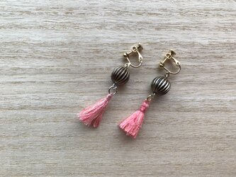 国産シルク100％タッセルイヤリング pink02の画像