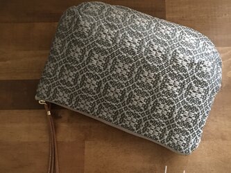 pouch[手織りポーチ]　ベージュ×シルバーベージュの画像