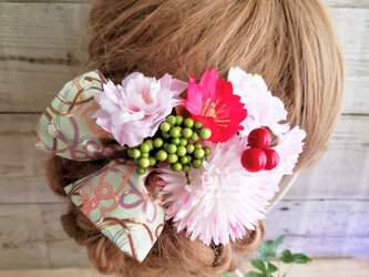 hirahira桜と銀杏リボンの髪飾り8点Set No543　浴衣　お祭りの画像