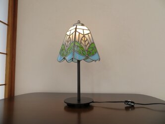 リーフ（葉っぱの模様B)ステンドグラスランプ （テーブルランプ）・ガラス照明 ・Lサイズの画像
