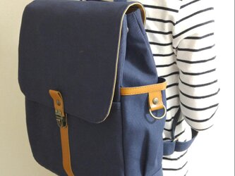 帆布シンプルリュック通勤通学A4対応(濃紺)の画像