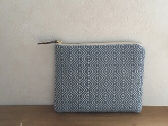 pouch[手織り小さめポーチ]薄ブルー×ホワイトファスナーの画像