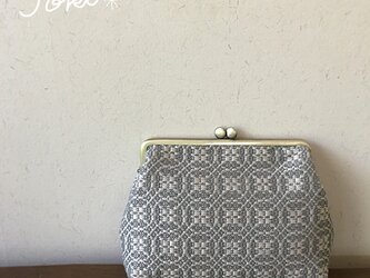pouch[手織りがま口ポーチ]　ベージュ×シルバーベージュの画像