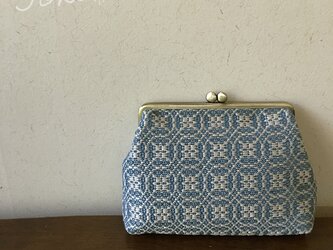 pouch[手織りがま口ポーチ]　ブルー×シルバーベージュの画像