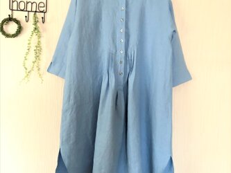 ご予約商品】リネン　Aラインタックワンピース　サックスの画像