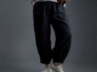 【wafu】Linen Pants 裾タック ボトムス ヨガパンツにも / 黒色 b013a-bck1の画像