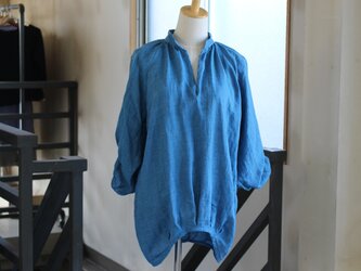 リトアニアリネンのラグランチュニック　ブルーグリーン　/【受注生産品】の画像