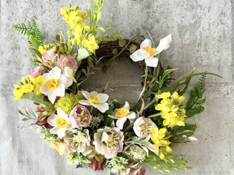 水仙と菜の花のリース