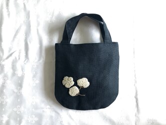 めんか刺繍のリネンミニバッグ(ネイビー)の画像