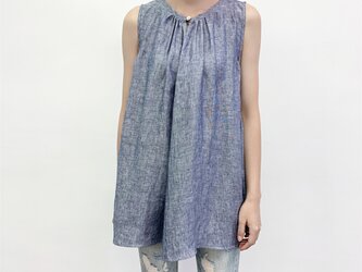 en-enリネンシャンブレー・Ａラインノースリーブ・ブルーの画像