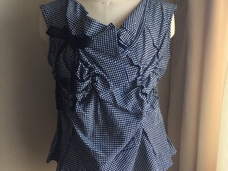 浴衣ギャザーくしゅくしゅタンクトップ・Lサイズ（弁慶格子柄）の画像