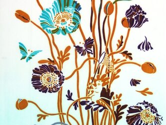 型染めてぬぐい「花の森のチョウ」（ミントグリーン）（綿100％・手染め捺染）の画像