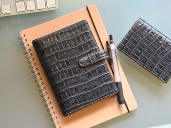 【ミニ6穴のシステム手帳：2色】クロコの型押し（牛）革+ヌメ（牛）革製　MK-1501-CN_beltの画像