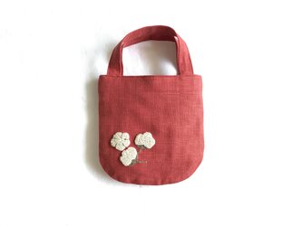 めんか刺繍のリネンミニバッグ(あか)の画像