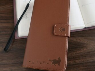 猫とあしあとXperiaXZ3 手帳型ケース（ブラウン）★名入れ無料★送料無料の画像