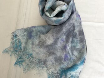 国産シルク100％手描き染めストール blue&grayの画像