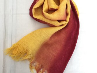 国産シルク100％手描き染めストール yellow&redの画像