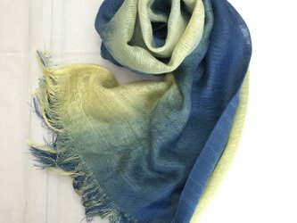 国産シルク100％手描き染めストール blue&yellowの画像