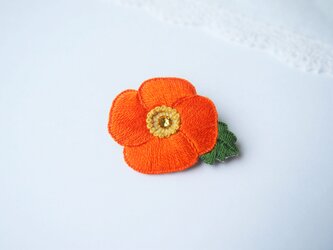 ［受注制作］ポピーの刺繍ブローチ（orange）の画像
