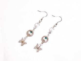 【1点のみ】クリアガラスと蝶々のピアス〔OR〕の画像