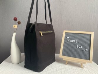 【0022黒】 機能的な間仕切りポケット  しっかり　帆布　ファスナー付きキャンバストートバッグ 　大容量　男女兼用の画像