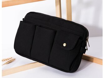 【0015黒】上質インナーバッグ　しっかり　帆布　キャンバス　巾着　ポーチ　トートバッグ 化粧品の画像