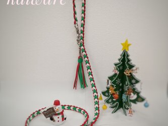 パラコードハートリード クリスマスカラー 犬のリード Mサイズ かわいい パラコード 小型犬用 中型犬用　の画像
