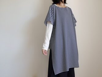 ◎ sale ◎ 2way プルオーバー ニット/ハーフスリーブ/レーヨンナイロン ウールニット【 紺白ボーダー】の画像